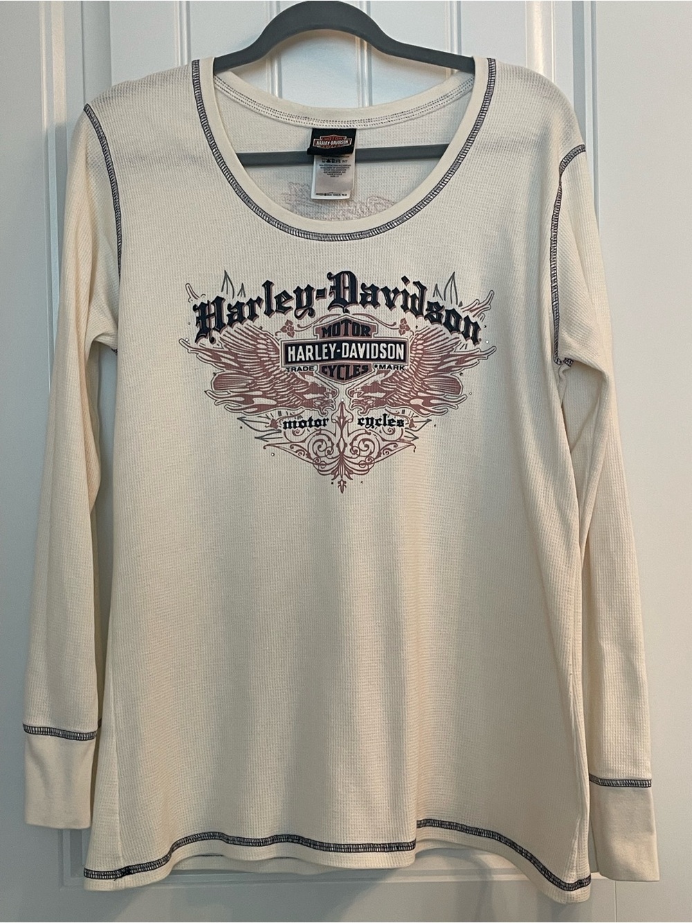 Harley-Davidson Cream Thermal Long Sleeve Tee with Burgundy Winged Logo